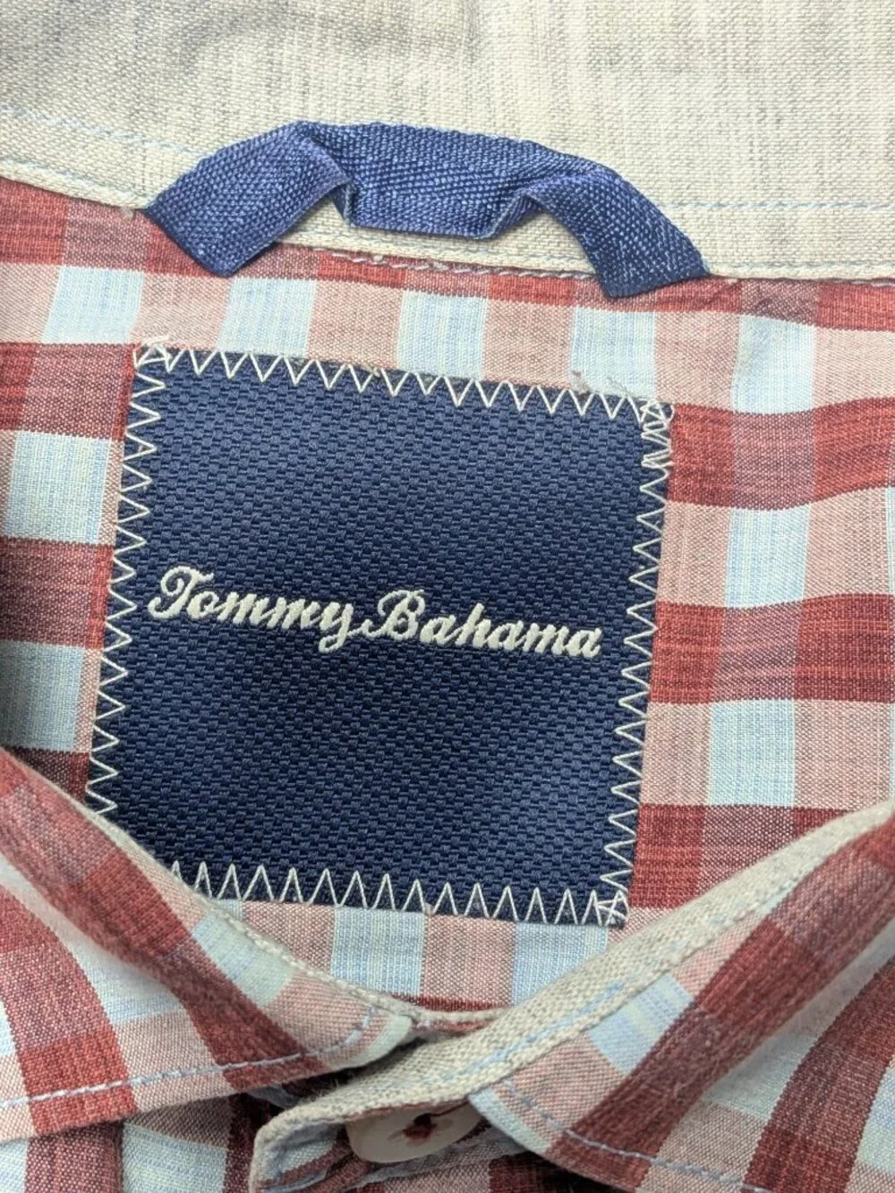 Tommy Bahama Gingham‎ Button Up Cotton Silk Preppy Resort Office Coastal Medium